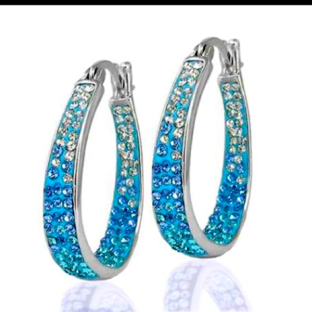 New Stunning Crystal 18k Hoop Earrings + 2.00 CT Studs Crystals From Swarovski -